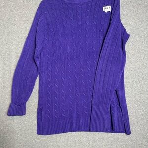 Elegant Purple Cable Knit Turtleneck Sweater